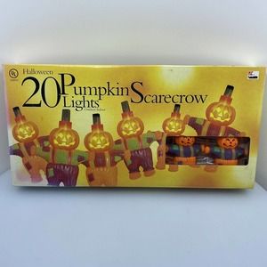 Vintage Halloween Scarecrow Jack O Lantern Blow Mold String Lights Tested Works!